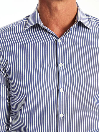 LCWAIKIKI Formal Lacivert Slim Fit Uzun Kollu Çizgili Poplin Erkek Gömlek