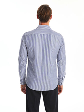 LCWAIKIKI Formal Lacivert Slim Fit Uzun Kollu Çizgili Poplin Erkek Gömlek
