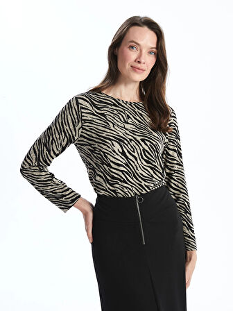 LC WAIKIKI BEJ Bisiklet Yaka Desenli Kadın Bluz