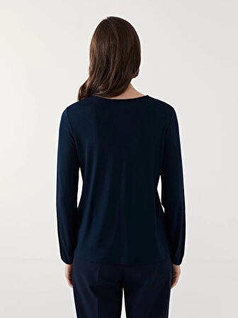 LCW Grace Lacivert Bağlamalı Yaka Çiçekli Kadın Bluz