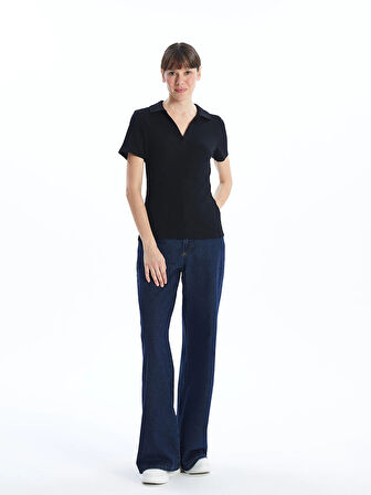 LCWAIKIKI Classic Siyah Polo Yaka Kadın Tişört