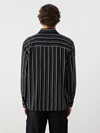 XSIDE SİYAH Regular Fit Uzun Kollu Çizgili Erkek Gömlek