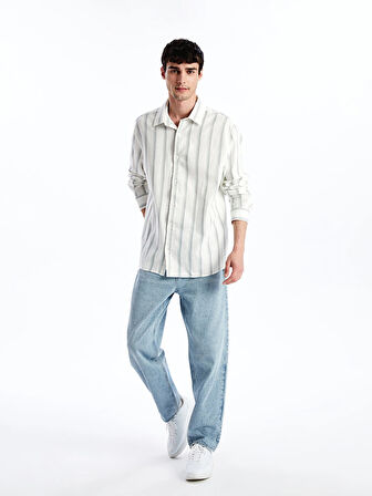 XSIDE YEŞİL Regular Fit Uzun Kollu Çizgili Erkek Gömlek