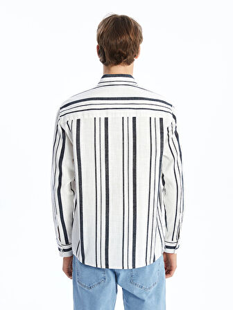 XSIDE LACİVERT Regular Fit Uzun Kollu Çizgili Erkek Gömlek