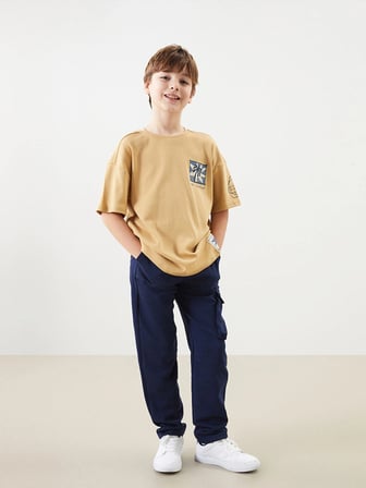 LCW Kids Bej Bisiklet Yaka Erkek Çocuk Tişört