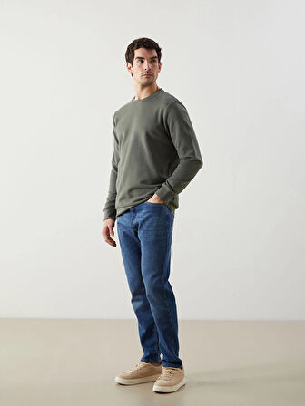 LCWAIKIKI Basic Haki Bisiklet Yaka Uzun Kollu Erkek Sweatshirt