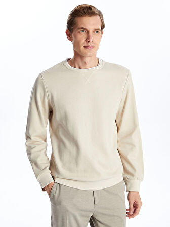LCWAIKIKI Classic Bej Bisiklet Yaka Uzun Kollu Erkek Sweatshirt