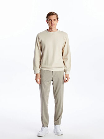 LCWAIKIKI Classic Bej Bisiklet Yaka Uzun Kollu Erkek Sweatshirt