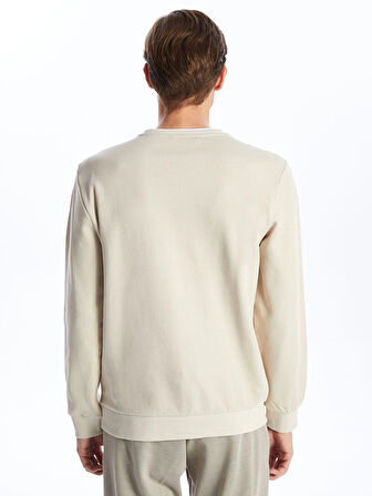 LCWAIKIKI Classic Bej Bisiklet Yaka Uzun Kollu Erkek Sweatshirt