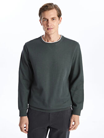 LCWAIKIKI Classic Yeşil Bisiklet Yaka Uzun Kollu Erkek Sweatshirt