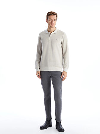 LCWAIKIKI Classic Bej Polo Yaka Uzun Kollu Erkek Sweatshirt