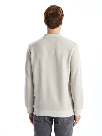 LCWAIKIKI Classic Bej Polo Yaka Uzun Kollu Erkek Sweatshirt