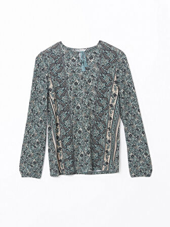 LCW Grace Haki Bağlamalı Yaka Desenli Kadın Bluz