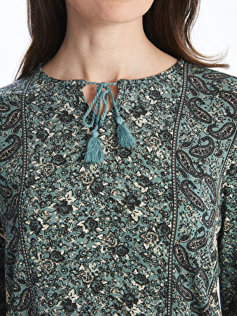 LCW Grace Haki Bağlamalı Yaka Desenli Kadın Bluz