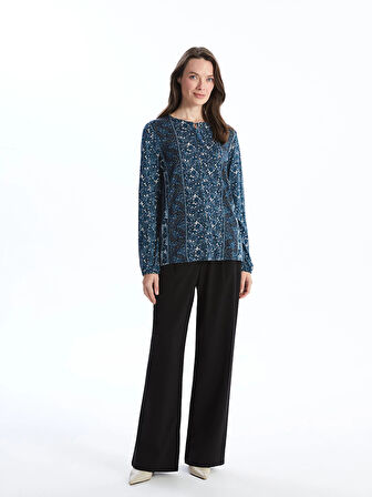 LCW Grace Lacivert Bağlamalı Yaka Desenli Kadın Bluz