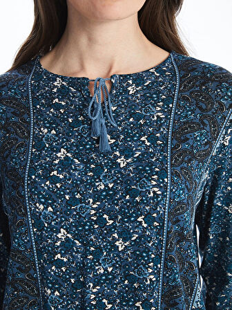 LCW Grace Lacivert Bağlamalı Yaka Desenli Kadın Bluz