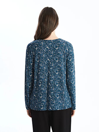 LCW Grace Lacivert Bağlamalı Yaka Desenli Kadın Bluz