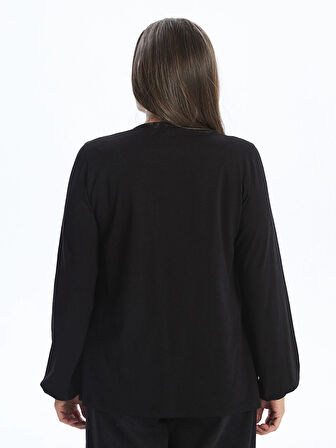 LCW Grace Siyah Bağlamalı Yaka Nakışlı Kadın Bluz