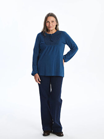 LCW Grace Petrol Bağlamalı Yaka Nakışlı Kadın Bluz