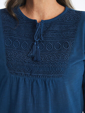 LCW Grace Petrol Bağlamalı Yaka Nakışlı Kadın Bluz