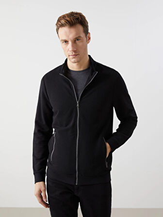 LCWAIKIKI Classic Siyah Dik Yaka Uzun Kollu Erkek Fermuarlı Sweatshirt