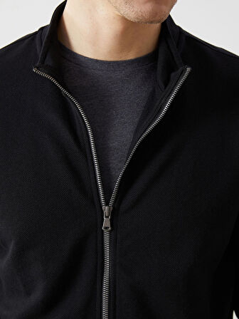 LCWAIKIKI Classic Siyah Dik Yaka Uzun Kollu Erkek Fermuarlı Sweatshirt