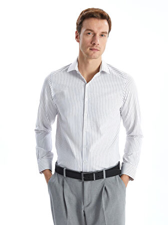 LCWAIKIKI Formal Beyaz Slim Fit Uzun Kollu Çizgili Poplin Erkek Gömlek