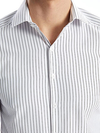 LCWAIKIKI Formal Beyaz Slim Fit Uzun Kollu Çizgili Poplin Erkek Gömlek