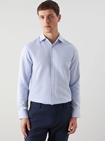 LCWAIKIKI Formal Mavi Slim Fit Uzun Kollu Armürlü Erkek Gömlek