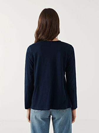 LCW Grace Lacivert Bağlamalı Yaka Nakışlı Kadın Bluz