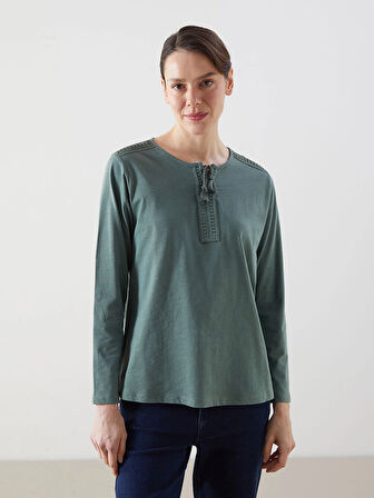 LCW Grace Yeşil Bağlamalı Yaka Nakışlı Kadın Bluz