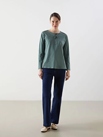 LCW Grace Yeşil Bağlamalı Yaka Nakışlı Kadın Bluz