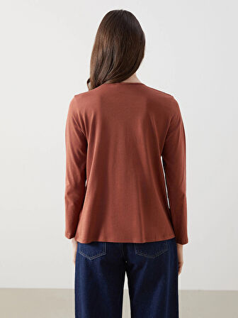 LCW Grace Kahverengi Bağlamalı Yaka Nakışlı Kadın Bluz