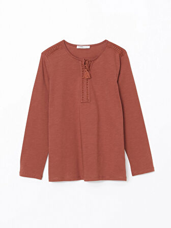 LCW Grace Kahverengi Bağlamalı Yaka Nakışlı Kadın Bluz