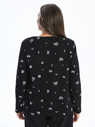 LCW Grace Siyah Bisiklet Yaka Çiçekli Kadın Bluz