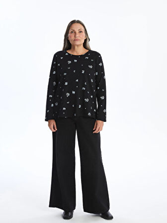 LCW Grace Siyah Bisiklet Yaka Çiçekli Kadın Bluz