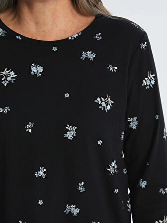 LCW Grace Siyah Bisiklet Yaka Çiçekli Kadın Bluz