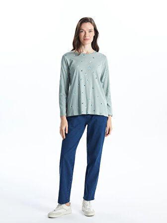 LCW Grace Yeşil Bisiklet Yaka Çiçekli Kadın Bluz