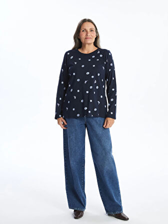 LCW Grace Lacivert Bisiklet Yaka Çiçekli Kadın Bluz