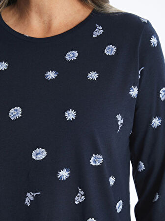 LCW Grace Lacivert Bisiklet Yaka Çiçekli Kadın Bluz