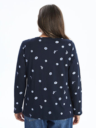 LCW Grace Lacivert Bisiklet Yaka Çiçekli Kadın Bluz