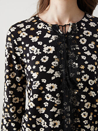 LCW Grace SİYAH Bağlamalı Yaka Çiçekli Kadın Bluz