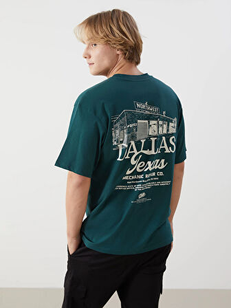 XSIDE Yeşil Bisiklet Yaka Dallas Baskılı Penye Erkek Tişört