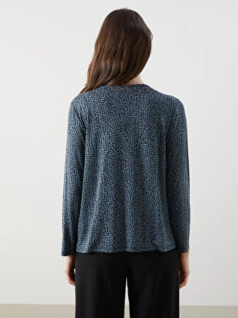 LCW Grace Yeşil Bisiklet Yaka Desenli Kadın Tişört