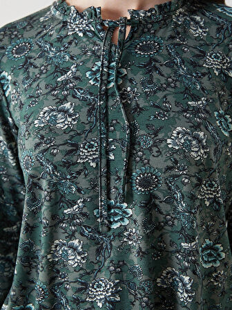 LCW Grace Yeşil Bağlamalı Yaka Çiçekli Bluz