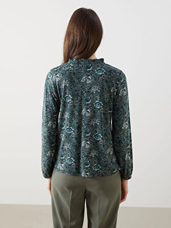LCW Grace Yeşil Bağlamalı Yaka Çiçekli Bluz