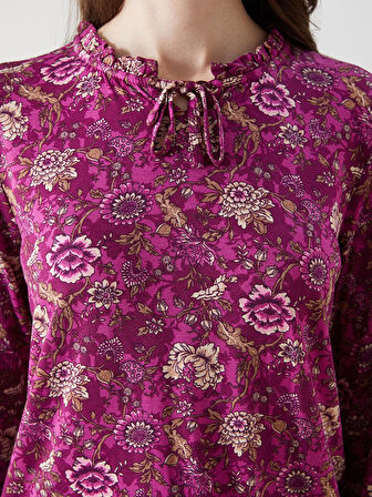 LCW Grace Mürdüm Bağlamalı Yaka Çiçekli Bluz