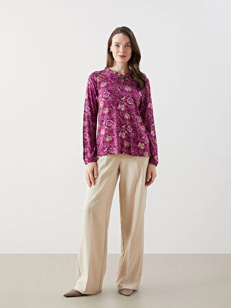 LCW Grace Mürdüm Bağlamalı Yaka Çiçekli Bluz