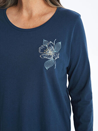 LCW Grace İNDİGO Bisiklet Yaka Nakışlı Kadın Bluz