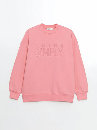 Bisiklet Yaka Nakışlı Oversize Kadın Kalın Sweatshirt_W4KY49Z8-FHG_8684681035722_XS - S
